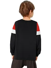 LEWEL Boy's Cotton Round Neck Color Block T-Shirt (Red, White, Black) 10-11 Years-thumb2