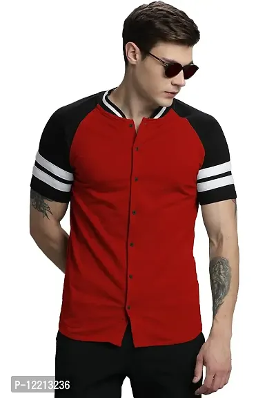 LEWEL Men's Cotton Blend Stylish Half Sleeve Casual Shirt : Red (Small)-thumb0