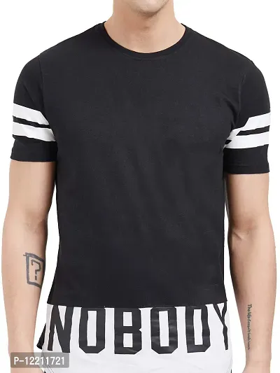 LEWEL Men's Broad Stripes Half Sleeve T-Shirts (Black,White) Medium-thumb5