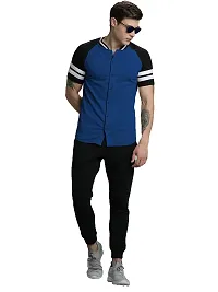 LEWEL Men's Cotton Blend Stylish Half Sleeve Casual Shirt : Royal Blue (Small)-thumb3