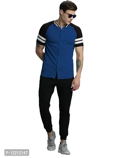 LEWEL Men's Cotton Blend Stylish Half Sleeve Casual Shirt : Royal Blue (Small)-thumb4