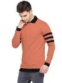 LEWEL Men's Cotton Collared Neck Self Design T-Shirt - Rust (Small)-thumb1