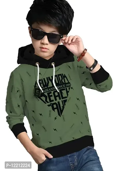 LEWEL Boys Cotton Blend Hooded Neck Hoodies (K64-HOOD-THUNDER-OLIVE_Green_8 Years-9 Years)-thumb0