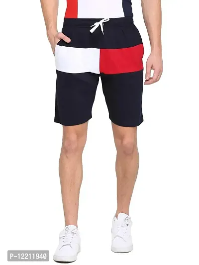 LEWEL Men's Cotton Multi Colorblock Shorts - Navy (X-Extra Large)