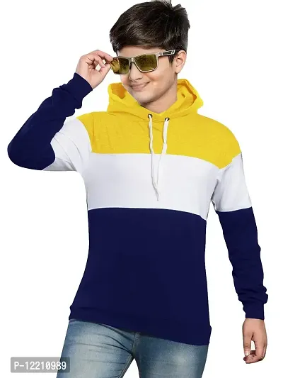 LEWEL Boy's Slim Fit T-Shirt (K61-HOOD-YWN-8to9_Yellow, White & Navy Blue_8-9 Years)