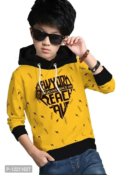 LEWEL Boys Cotton Blend Hooded Neck Hoodie(K63-HOOD-THUNDER-YELLOW_Yellow_2 Years-3 Years)