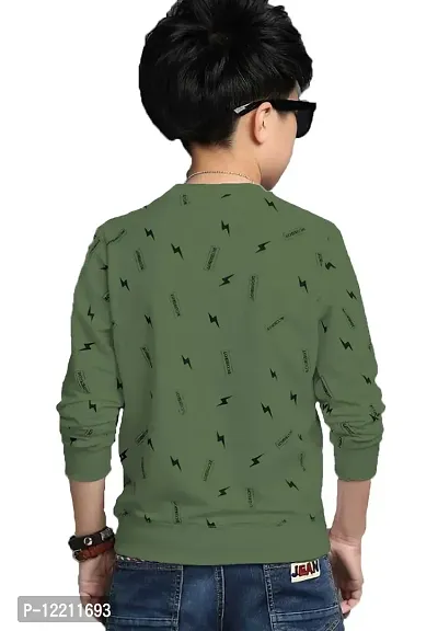 LEWEL Boy's Stylish Printed Cotton Full Sleeve T-Shirt (Olive, 15-16 Years)-thumb2