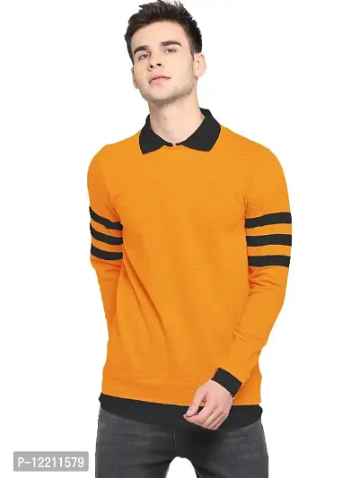 LEWEL Men's Slim Fit T-Shirt (FS-226-COLLAR-ORANGE-S_Orange, Black_Small)
