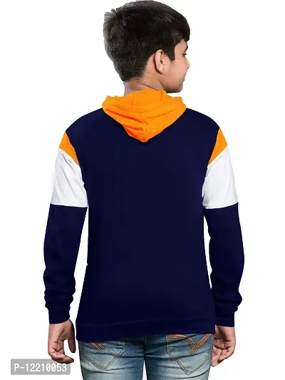 LEWEL Boy's Slim Fit T-Shirt (K89-HOOD-OWN-11to12_Orange, White & Navy Blue_11-12 Years)-thumb3