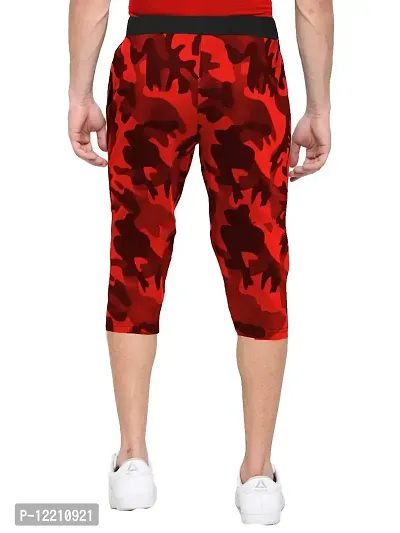 LEWEL Men's Cotton Printed Camouflage Three Fourth Shorts - 3/4 - Red (Large)-thumb2