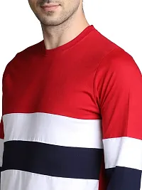 LEWEL Men Cotton Round Neck Full Sleeve Color Blocked T-Shirt (Red, White, Navy) X-Large-thumb4