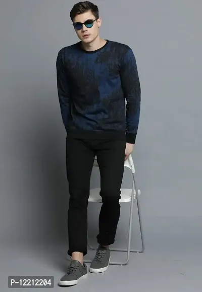 LEWEL Men's Cotton Round Neck Stylish Full Sleeve Printed T-Shirt, Navy Blue (Small)-thumb4