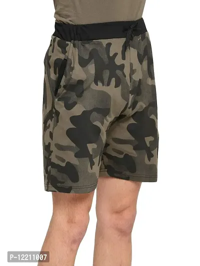 LEWEL Men's Cotton Camouflage Printed Shorts - Olive (Medium)-thumb3