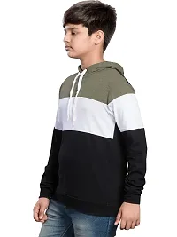 LEWEL Boy's Cotton Hooded Colorblock T-Shirt (Olive Green : 10-11 Years)-thumb1