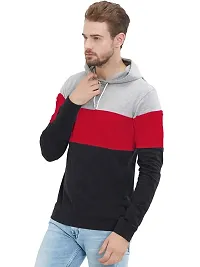 LEWEL Men's Classic Fit Hooded T-shirt (49GRB-M_Grey, Red & Black_M)-thumb2
