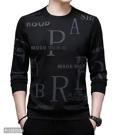 LEWEL Men's Stylish Cotton Printed T-Shirt Black (Medium)
