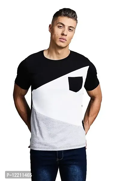 LEWEL Men's Half Slevee T-Shirt (Black, White, Grey) Medium-thumb0