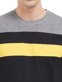 LEWEL Men's Colorblock Full Sleeve T-Shirts (Grey, Black, Yellow) Small-thumb3