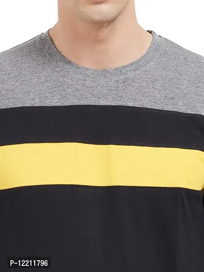 LEWEL Men's Colorblock Full Sleeve T-Shirts (Grey, Black, Yellow) Small-thumb4