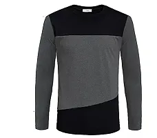 LEWEL Men's Regular Fit T-Shirt (LEWEL07M_Black & Grey_Medium)-thumb1