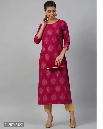 Meeranshi LIVING Golden Print Pink Straight Kurta for Women-thumb4