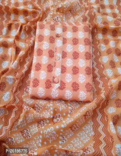 Elegant Cotton Printed Dress Material with Dupatta For Women-thumb0