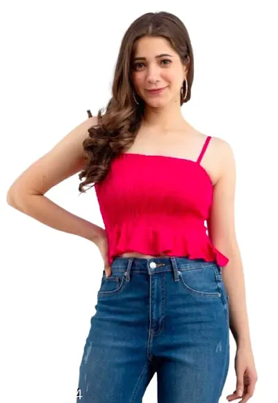 ASHA Fashion Stylish Solid Strap Sleeves Rayon TOP for Women and Girls(AF-017) (X-Small, Pink)