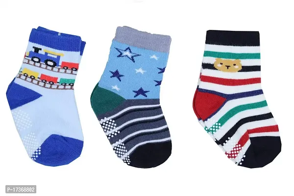 Baby Boy's Cotton Anti-skid Combo Pack Socks (Multicolour, 3-4 Years)