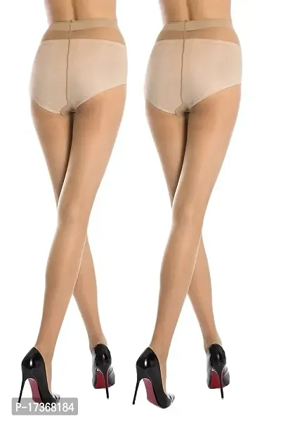 Women's Nylon Panty Hose Long Exotic Stockings Tights || 2 Pair (Beige)-thumb3