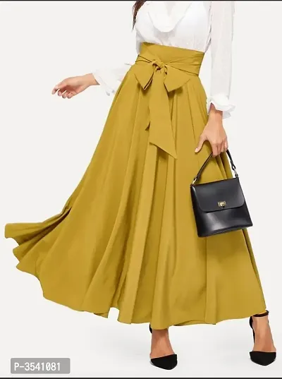 Yellow Crepe Solid Skirts For Women