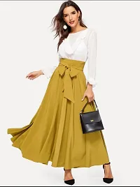 Yellow Crepe Solid Skirts For Women-thumb1