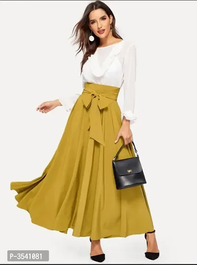 Yellow Crepe Solid Skirts For Women-thumb2