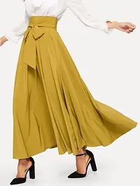 Yellow Crepe Solid Skirts For Women-thumb3