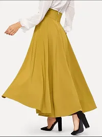 Yellow Crepe Solid Skirts For Women-thumb4