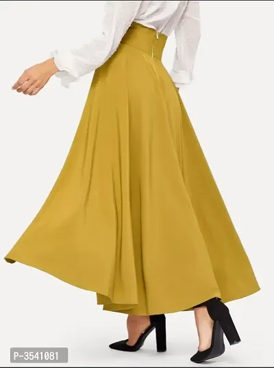 Yellow Crepe Solid Skirts For Women-thumb5