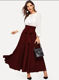 Maroon Solid Pleated Skirt-thumb1