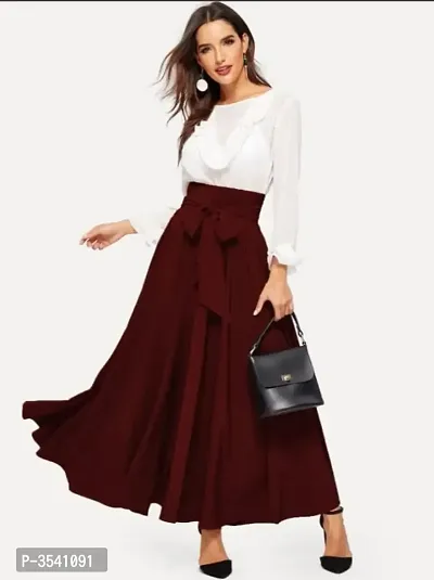 Maroon Solid Pleated Skirt-thumb2