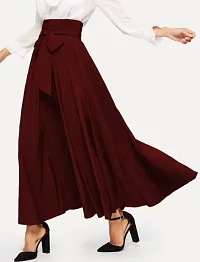 Maroon Solid Pleated Skirt-thumb2