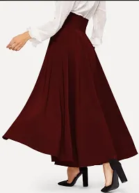 Maroon Solid Pleated Skirt-thumb3