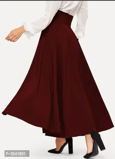 Maroon Solid Pleated Skirt-thumb4