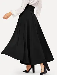 Women Black Long Solid Skirt-thumb2