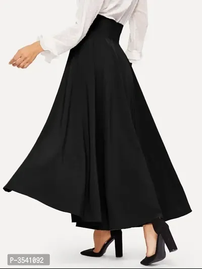 Women Black Long Solid Skirt-thumb3