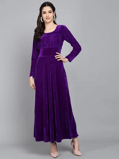 Chest Gathered Plain Velvet Dress