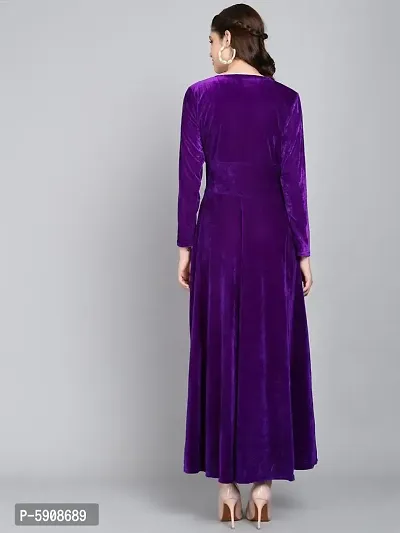 Purple Chest Gathered Plain Velvet Dress-thumb4