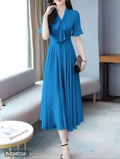 Blue Georgette Solid Dresses For Women