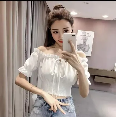 Stylish Crepe Solid DORI Off Shoulder Crepe Top For Women