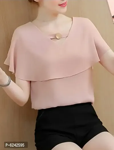 Stylish Crepe Solid Pink Double Body Crepe Top For Women