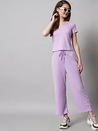 Stylish Fancy Cotton Blend Plain Purple Hosiery Top And Pajama Set For Women-thumb2