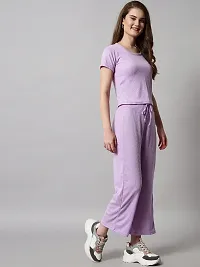 Stylish Fancy Cotton Blend Plain Purple Hosiery Top And Pajama Set For Women-thumb3