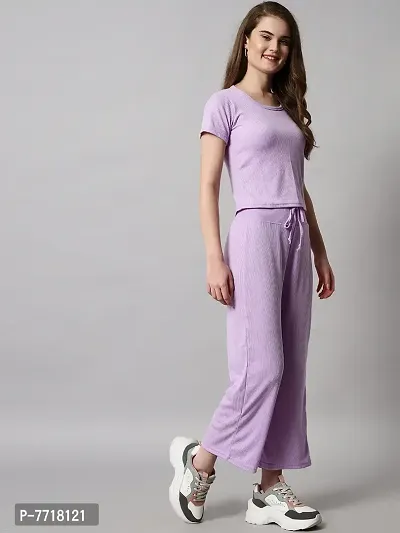 Stylish Fancy Cotton Blend Plain Purple Hosiery Top And Pajama Set For Women-thumb4